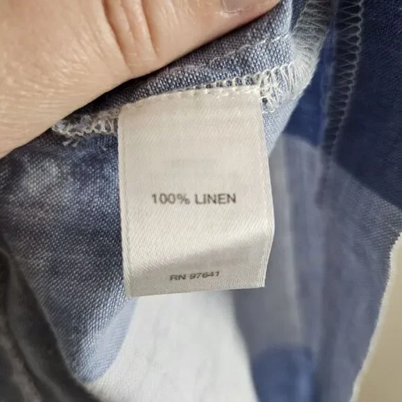 J Jill Love Linen Dress Womens PETITE Size S Check Plaid Blue White Tie Front - Picture 5 of 9